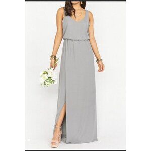 Show Me Your Mumu Kendall Maxi‎ Dress V Neck Slit Blouson Soft Charcoal Crisp L